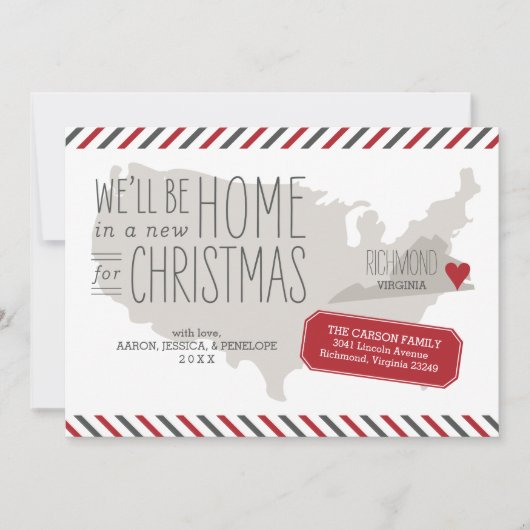 バージニア・クリスマス引っ越しのお知らせの祝日 シーズンカード (正面)