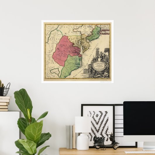 バージニア、マリランディア、およびカロライナの地図1714 ポスター (ホームオフィス)