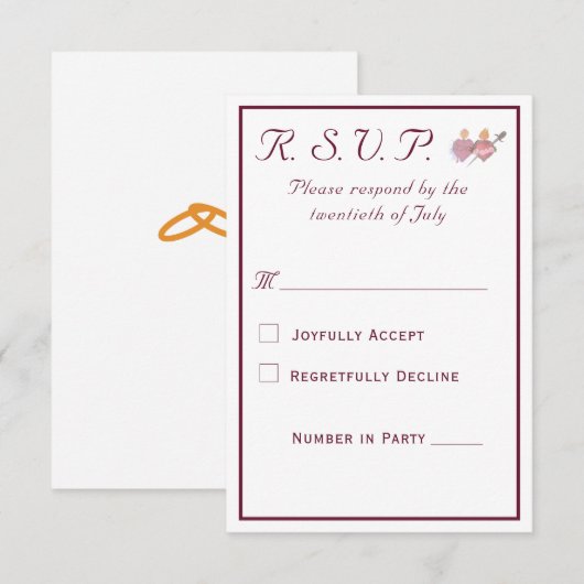 バージンロードの二つのハート カトリック 結婚式 出欠カード (正面/裏面)