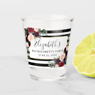 バージンロード ブルーの花柄ストライプ ブライズメイド パーティー ショットグラス