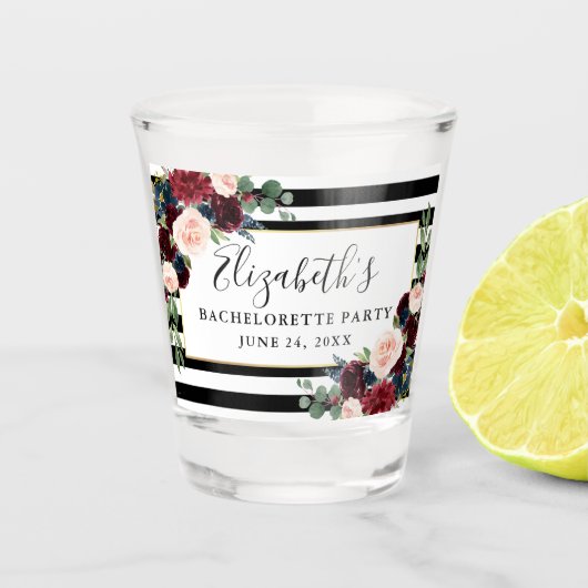 バージンロード ブルーフラワーストライプ ブライズメイドパーティー ショットグラス (正面)