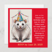 バージ니아オポッサムが誕生日帽子をかぶっている 招待状 (正面/裏面)