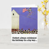 バースカードユーモアのある牛 カード (黄色い花)