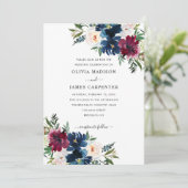 バースタイリッシュエレガントグンディ海軍ブルーフローラ結婚ズ 招待状 (スタンド正面)