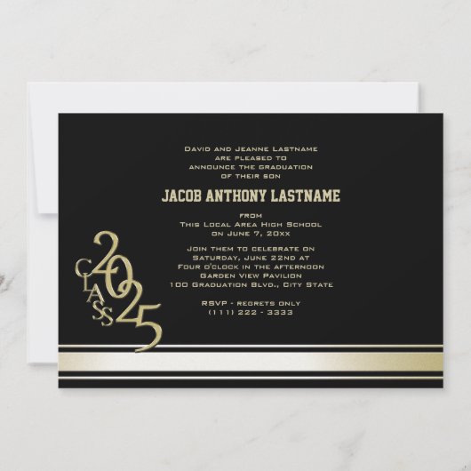 バースティーストライプトリプルフォトゴールド卒業生招待状 招待状 (裏面)