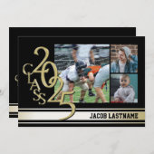 バースティーストライプトリプルフォトゴールド卒業生招待状 招待状 (正面/裏面)