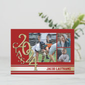 バースディ ストライプ トリプル フォト ゴールド 卒業生 ご案内 招待状 (スタンド正面)