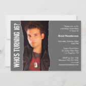 バースデモダンーパーティフォト招待状ダークグレー 招待状 (正面)