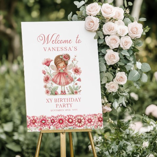 バースデーお迎え看板 妖精の花 3歳の誕生日お祝い  ポスター