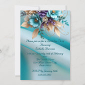 バースデーかわいらしタパーティシルクティール(緑がかった色)パープルフローラ 招待状 (裏面)