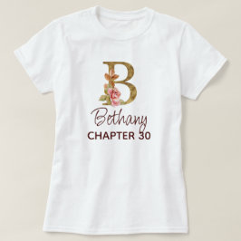 バースデーにゴールドのイニシャルBモノグラムとピンクのバラ Tシャツ