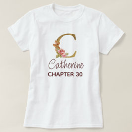 バースデーにゴールドのイニシャルCモノグラムとピンクのバラ Tシャツ