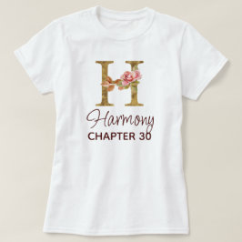 バースデーにゴールドイニシャルHとピンクのバラのデザイン Tシャツ