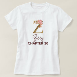 バースデーにピンクのバラとゴールドのイニシャルZモノグラム Tシャツ