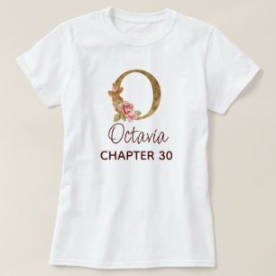バースデーに薔薇とゴールドのモノグラム オ Tシャツ