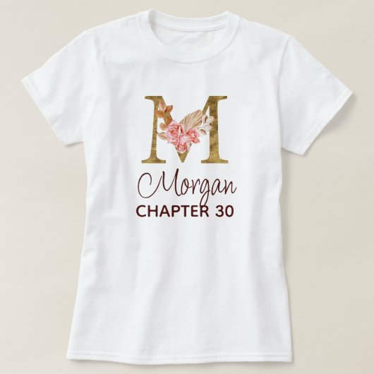 バースデーに薔薇とゴールドのモノグラムM Tシャツ (デザイン正面)