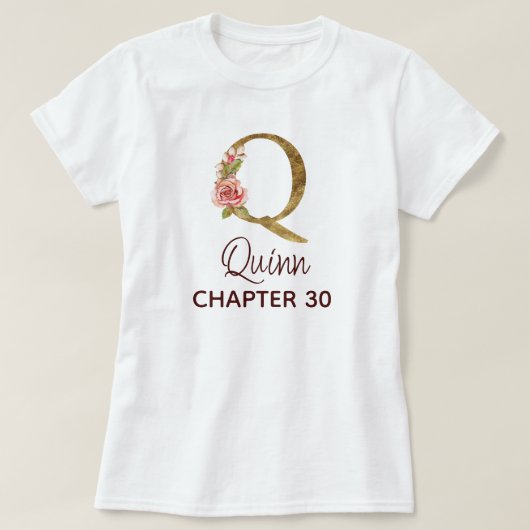 バースデーに薔薇とゴールドのモノグラムQ Tシャツ (デザイン正面)
