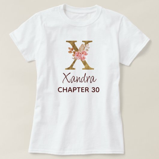 バースデーに薔薇とゴールドのモノグラムX Tシャツ (デザイン正面)