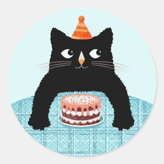 バースデーねこ ワイ バースデーケーキと帽子 スクエアステッカー ラウンドシール (正面)