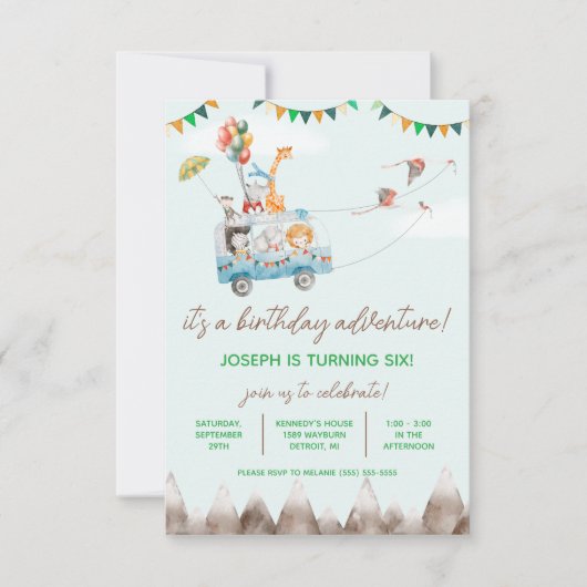 バースデーアドベンチャー 飛ぶ動物たち  誕生日 招待状 (正面)