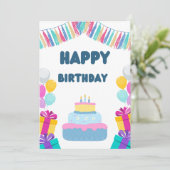 バースデーカラフルよくはしゃぐティパーティーのチラシ 招待状 (スタンド正面)