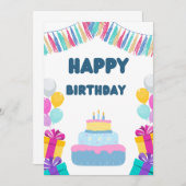 バースデーカラフルよくはしゃぐティパーティーのチラシ 招待状 (正面/裏面)