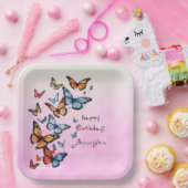 バースデーカラフルティパーティバタフライ紙プレート ペーパープレート (パーティー)