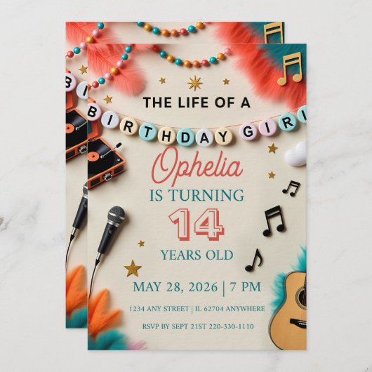 バースデーガールのライフ ショーガール バースデー 招待状 (正面/裏面)