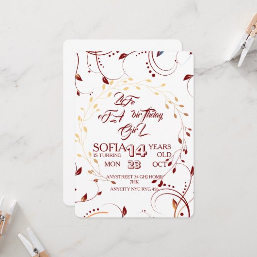 バースデーガールの人生 招待状 デジタル ショーガ (正面/裏面インサイチュ)