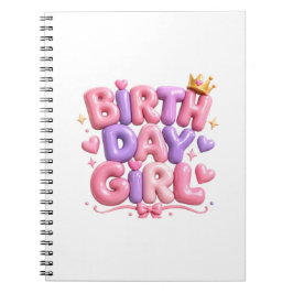 バースデーガールバルーン文字PNG | かわいいピンクの誕生日 ノートブック