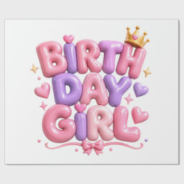 バースデーガールバルーン文字PNG | かわいいピンクの誕生日 ラッピングペーパー