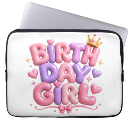バースデーガールバルーン文字PNG | 可愛いピンクの誕生日 ラップトップスリーブ