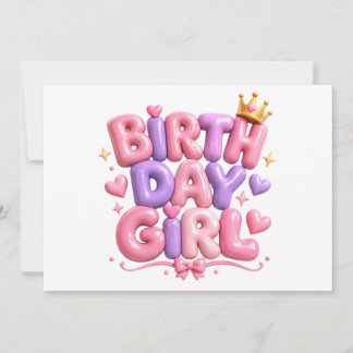 バースデーガールバルーン文字PNG | 可愛いピンクの誕生日 招待状