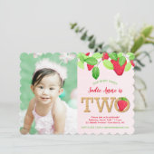 バースデーガール フォト かわいいイチゴ 招待状 (スタンド正面)