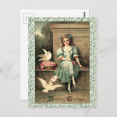 バースデーグリーティングガール&ドーブ ポストカード (正面/裏面)