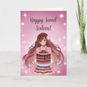バースデーケーキを持つSweet Sixteenの女の子 カード (正面)
