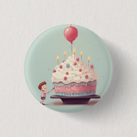 バースデーケーキ、アイスクリーム、誕生日 缶バッジ (正面)