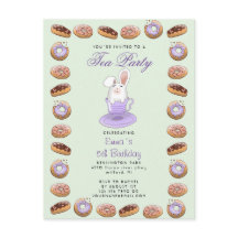 バースデーティーパーティー招待状バニーとドーナツ