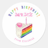 バースデートリート レインボーケーキ 水彩画 ラウンドシール (正面)