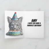 バースデーハットをかぶったスノーレオパード カード (内部)