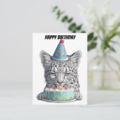 バースデーハットをかぶったスノーレパード ポストカード (スタンド正面)