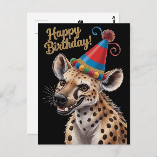 バースデーハットを着た斑点のあるハイナ ポストカード (正面/裏面)
