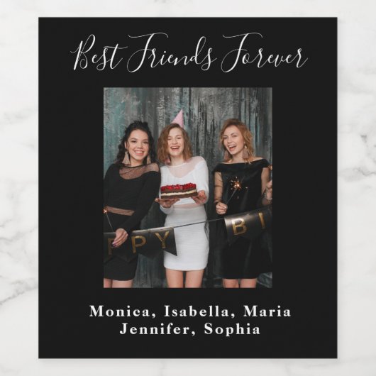 バースデーパカスタムーティー写真の友達は永遠に黒 ワインラベル (シングルラベル)