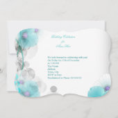 バースデーパーティかわいらしフローラティール(緑がかった色)ホワイトバタフライ 招待状 (裏面)