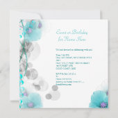 バースデーパーティかわいらしフローラティール(緑がかった色)ホワイトバタフライ 招待状 (裏面)