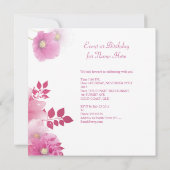 バースデーパーティかわいらしフローラピンクホワイトバタフライ 招待状 (裏面)