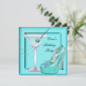 バースデーパーティアクアティール（緑がかった色）ブルーターコイズマルティーニ 招待状 (スタンド正面)