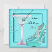 バースデーパーティアクアティール（緑がかった色）ブルーターコイズマルティーニ 招待状 (正面)