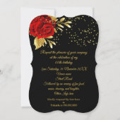 バースデーパーティエキゾチック赤ローズブラックフローラ金ゴールド2 招待状 (裏面)
