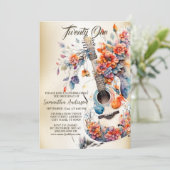 バースデーパーティカラフルフラワーズミュージック楽器 招待状 (スタンド正面)